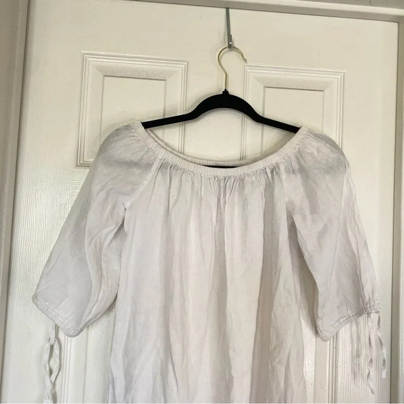 J Crew Linen Mini Dress White Rainbow Stripe Off Shoulder Size XS - Picture 4 of 9